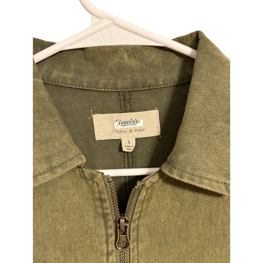 Chelsea & Violet Olive Green Utility Style Jumpsuit Zip Front Four Pockets Small - Picture 3 of 8